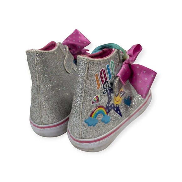 Jojo Siwa Glitter High-Top Sneakers With Rainbow Decor & Pink Bow Kids Size 1 - Picture 4 of 8